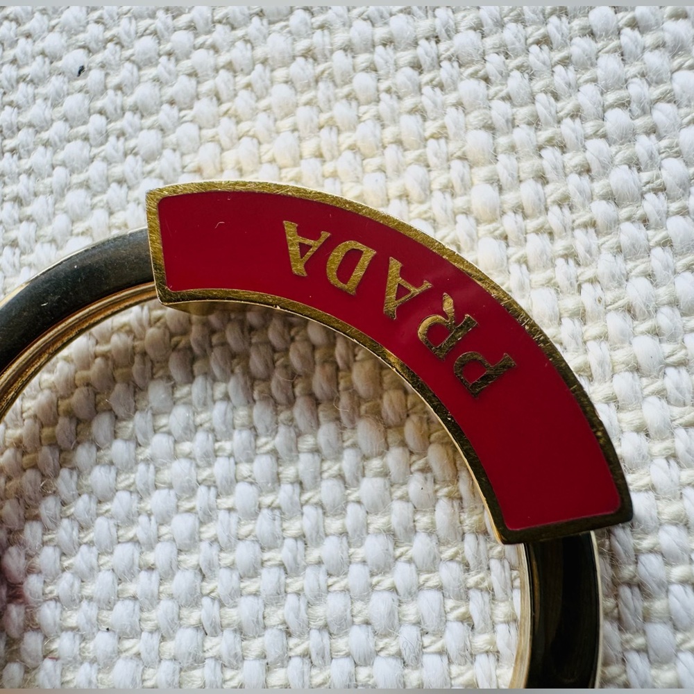 PRADA Pink Enamel Logo Keychain Bag Charm Gold Tone - Picture 3 of 5